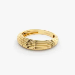 14k Unique Multi Lined 5MM Dome Gold Ring
