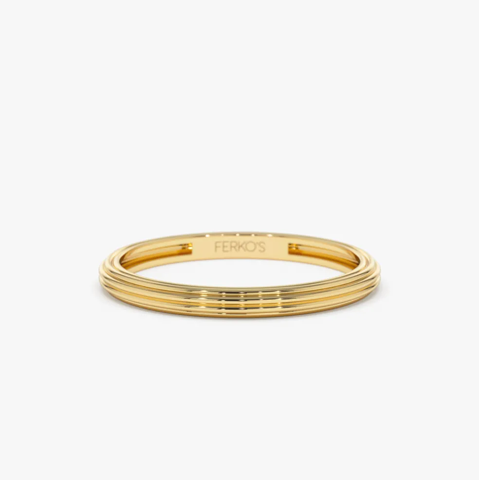 14k Unique Multi Lined 2MM Gold Ring