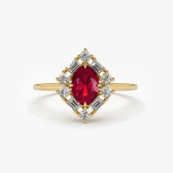 14K Unique Natural Ruby and Baguette Ring