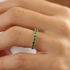 14k Unique Princess Cut Emerald and Baguette Diamond Ring