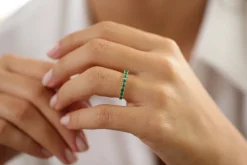 14k Unique Princess Cut Emerald and Baguette Diamond Ring