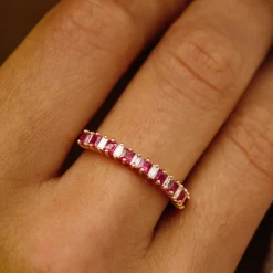 14k Unique Princess Cut Ruby and Baguette Diamond Ring