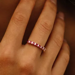 14k Unique Princess Cut Ruby and Baguette Diamond Ring