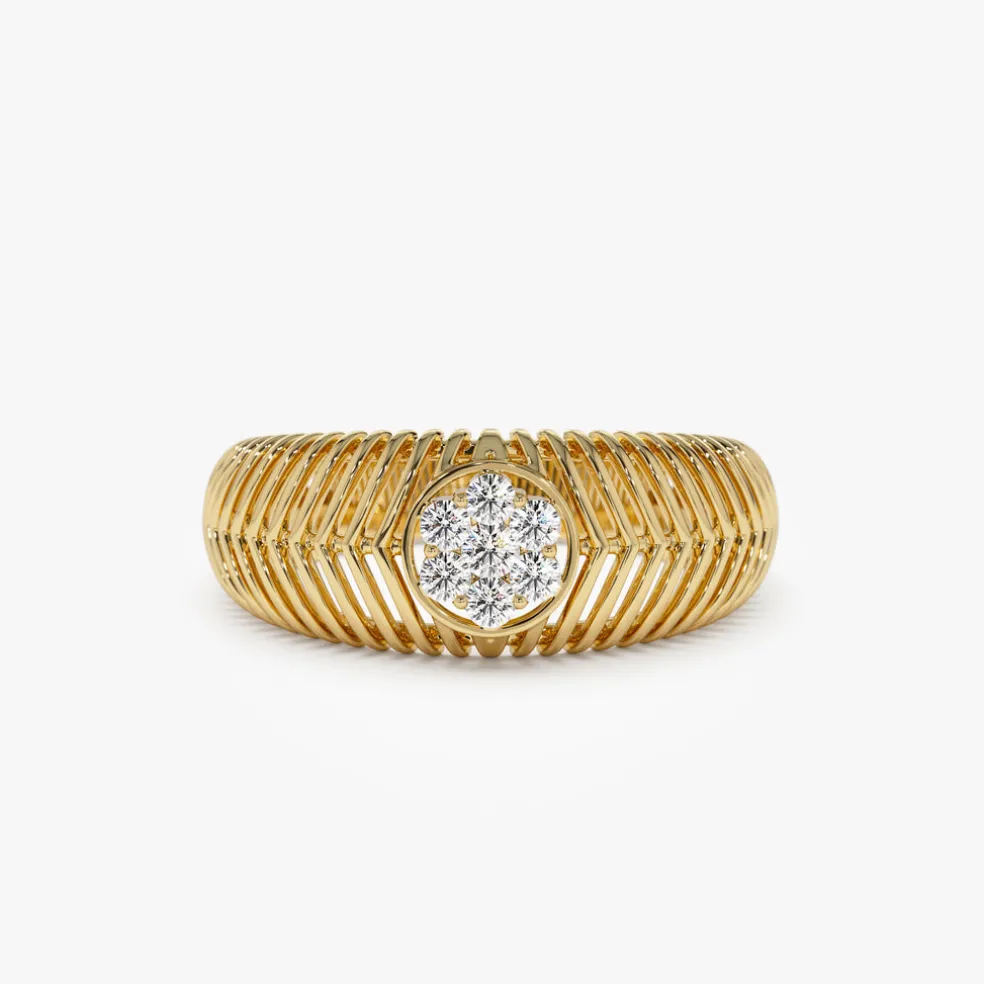 14k Unique Ribbed Illusion Setting Diamond Ring