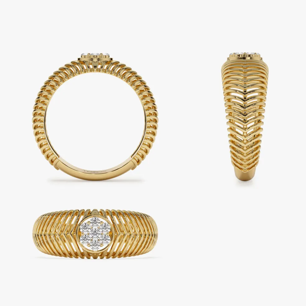 14k Unique Ribbed Illusion Setting Diamond Ring