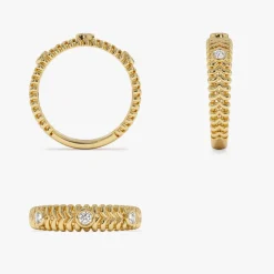 14k Unique Ribbed Three Stone Diamond Ring
