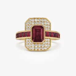 14k Unique Ruby and Diamond Art Deco Ring
