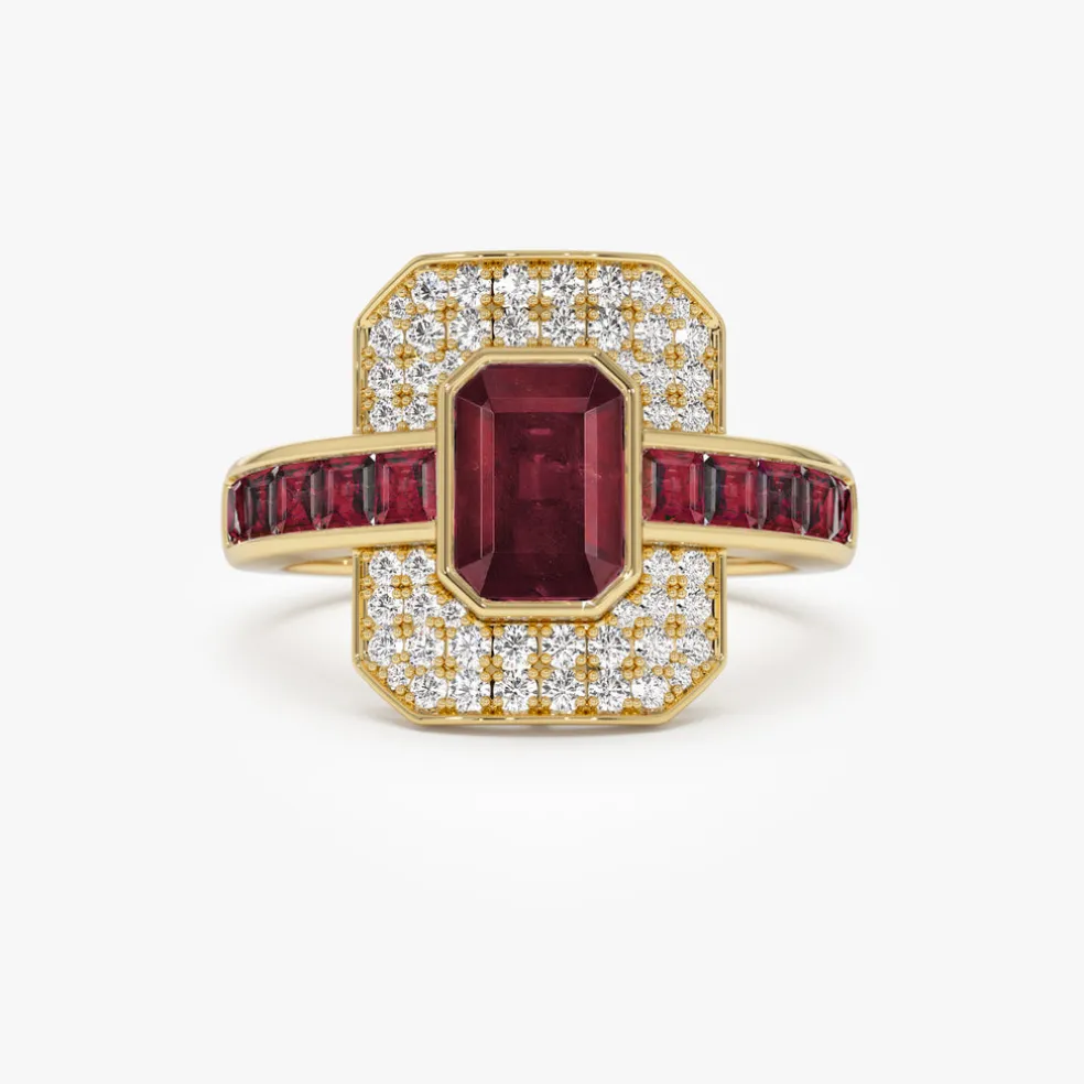14k Unique Ruby and Diamond Art Deco Ring
