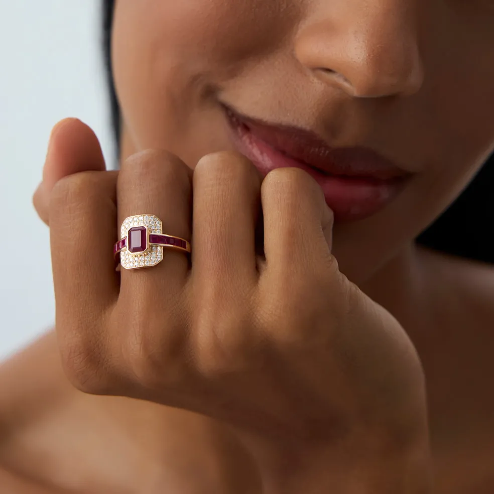 14k Unique Ruby and Diamond Art Deco Ring