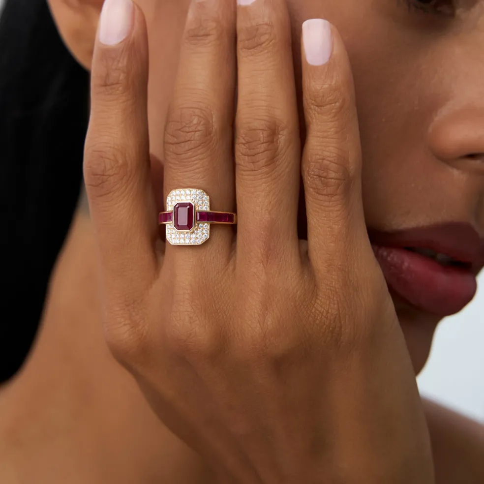 14k Unique Ruby and Diamond Art Deco Ring