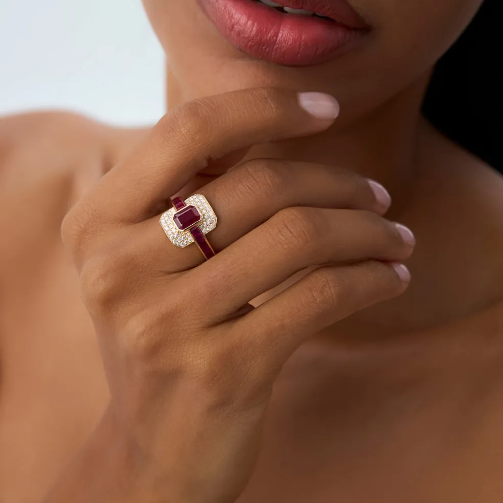 14k Unique Ruby and Diamond Art Deco Ring