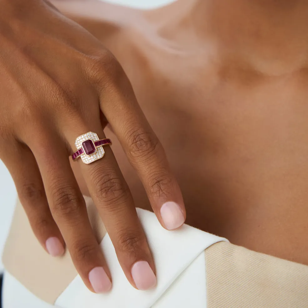 14k Unique Ruby and Diamond Art Deco Ring