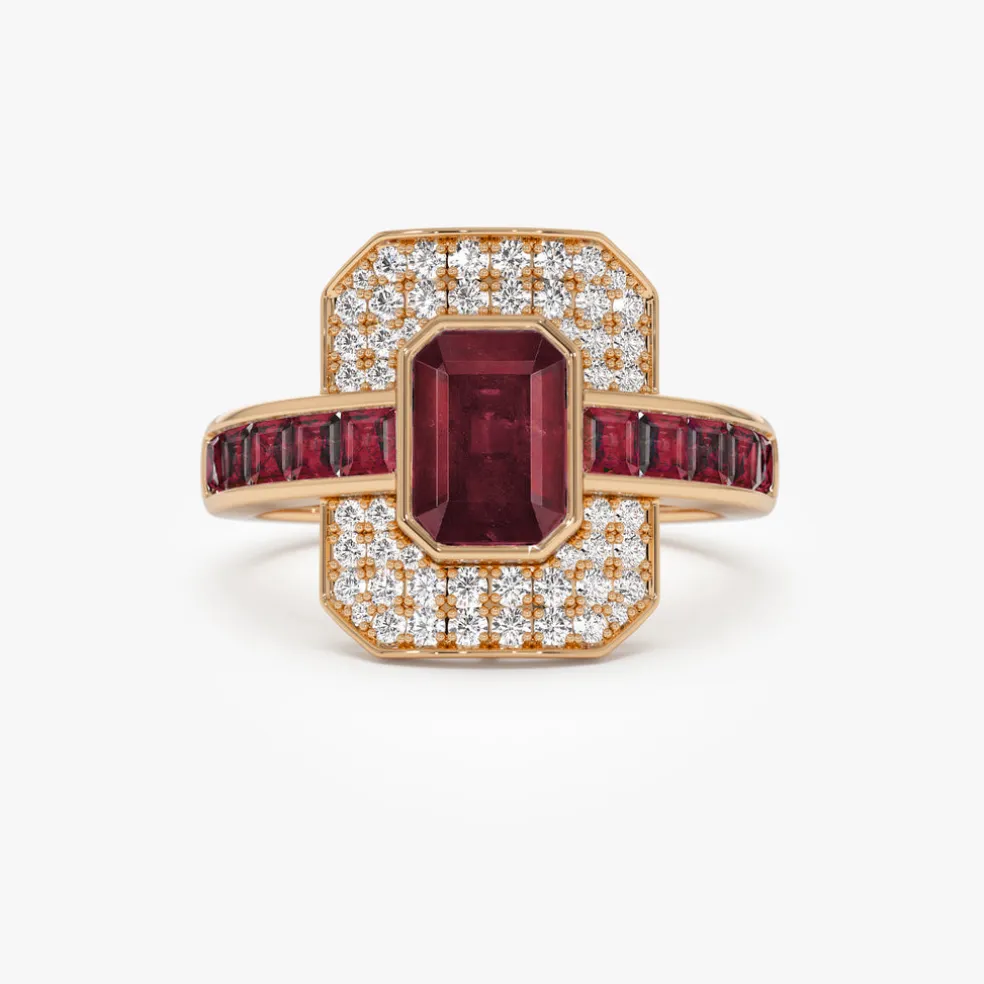 14k Unique Ruby and Diamond Art Deco Ring