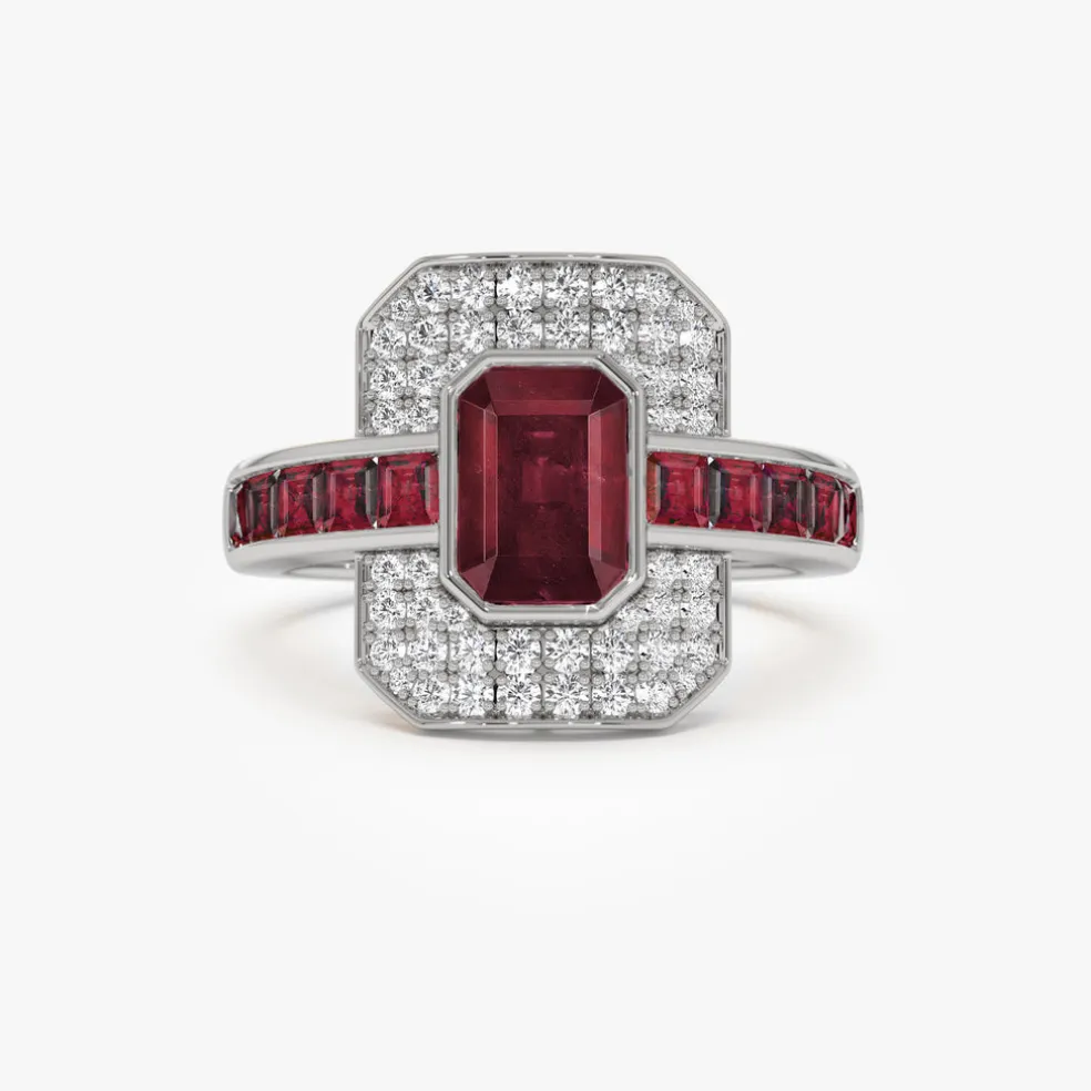 14k Unique Ruby and Diamond Art Deco Ring