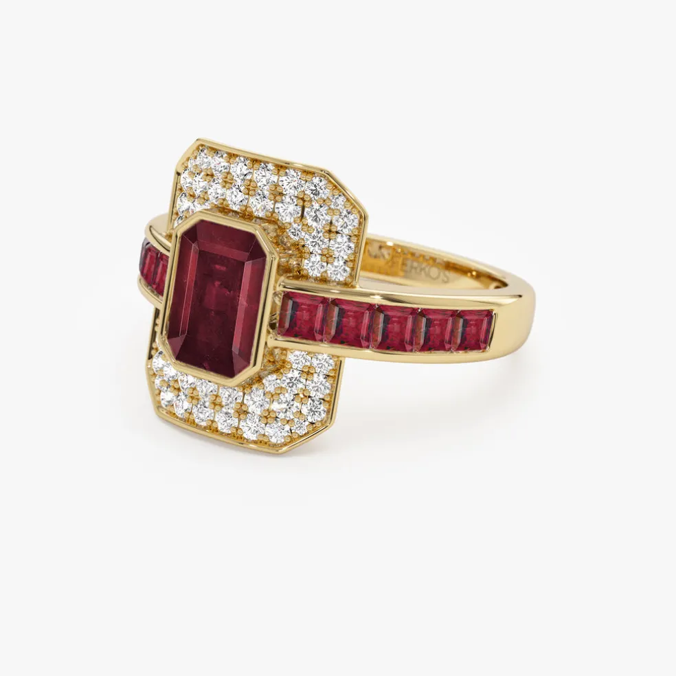 14k Unique Ruby and Diamond Art Deco Ring