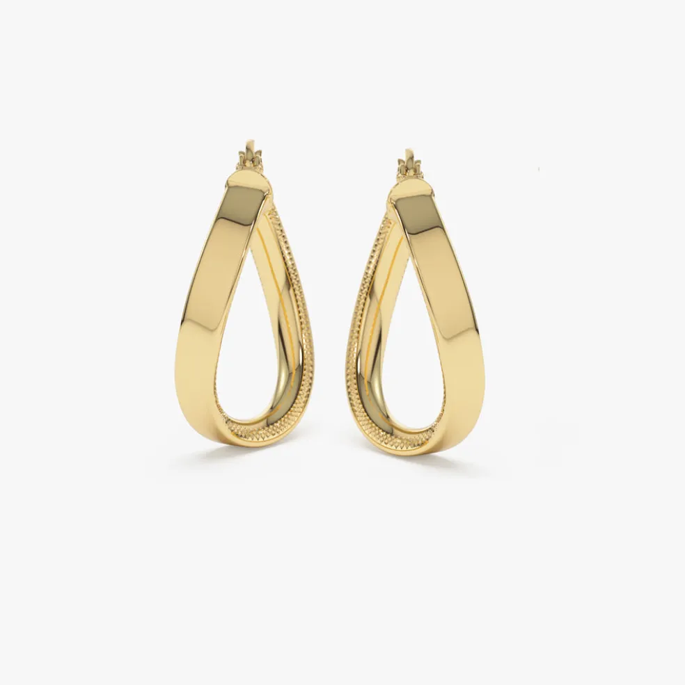 14k Unique Style Latch Back Gold Hoop Earrings