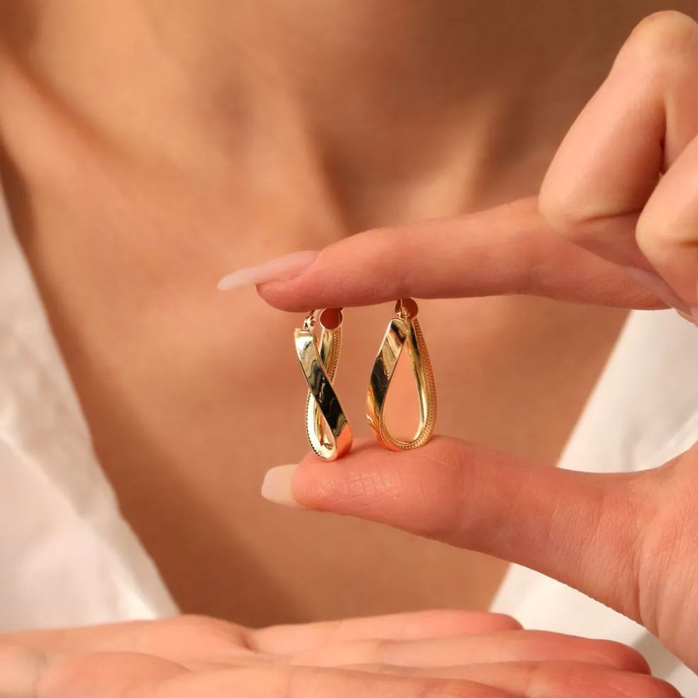 14k Unique Style Latch Back Gold Hoop Earrings