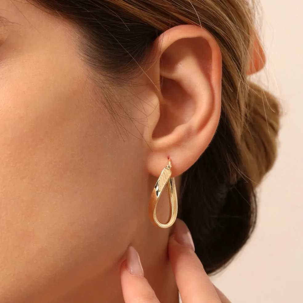 14k Unique Style Latch Back Gold Hoop Earrings