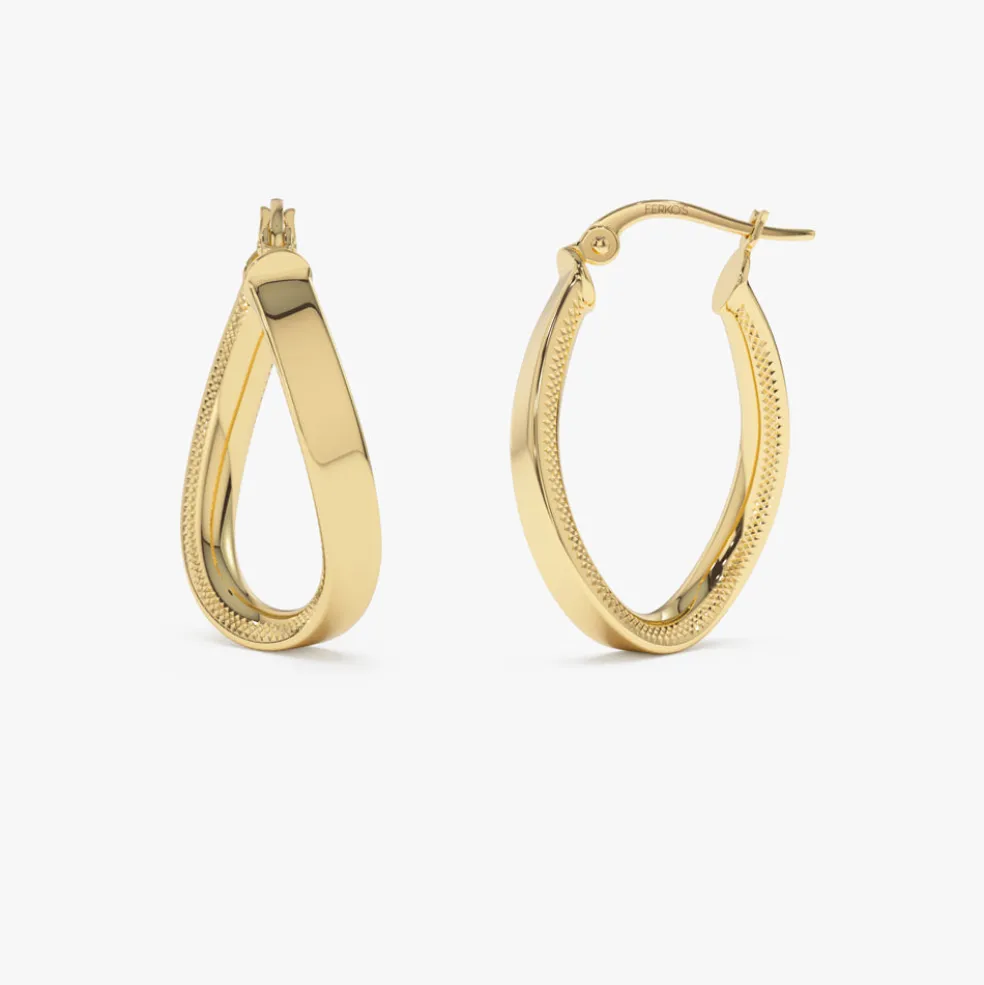 14k Unique Style Latch Back Gold Hoop Earrings