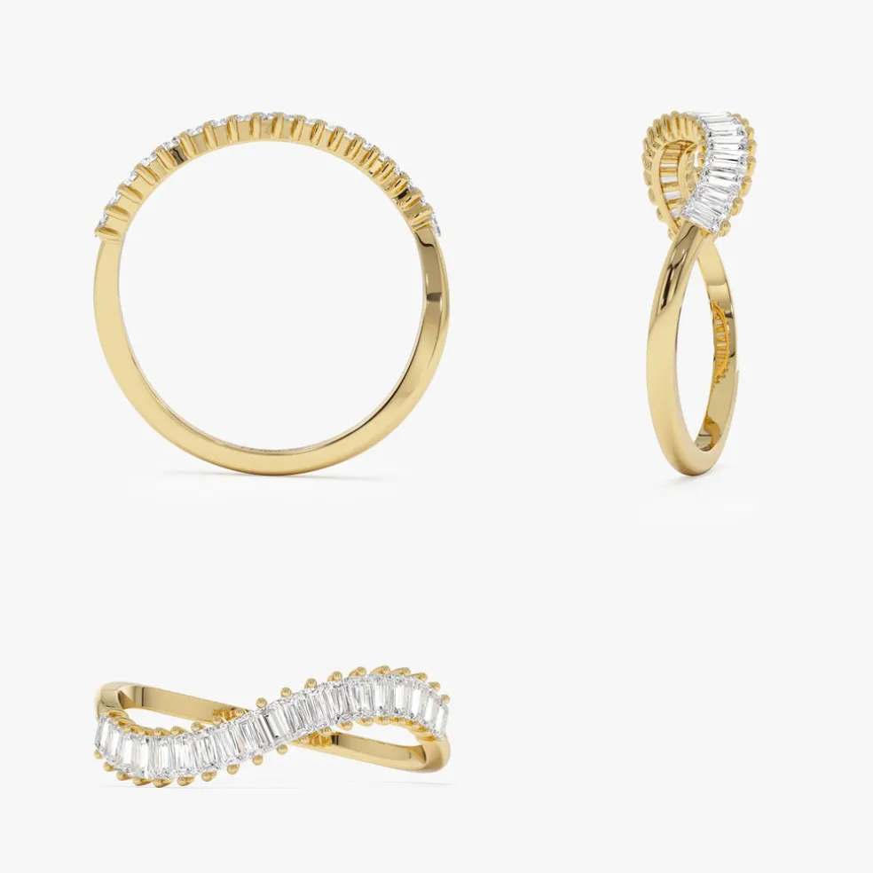14k Unique Wave Design Baguette Diamond Ring