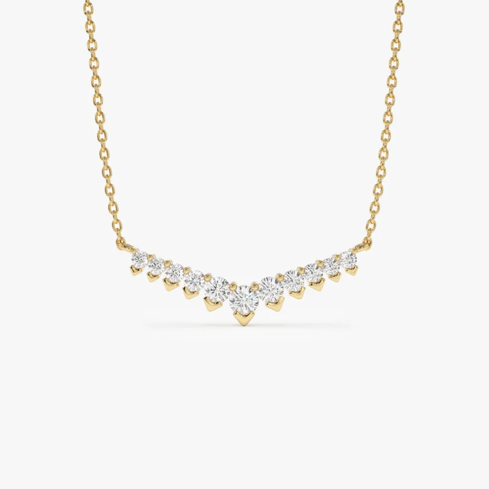 14k V Prong Chevron Diamond Necklace