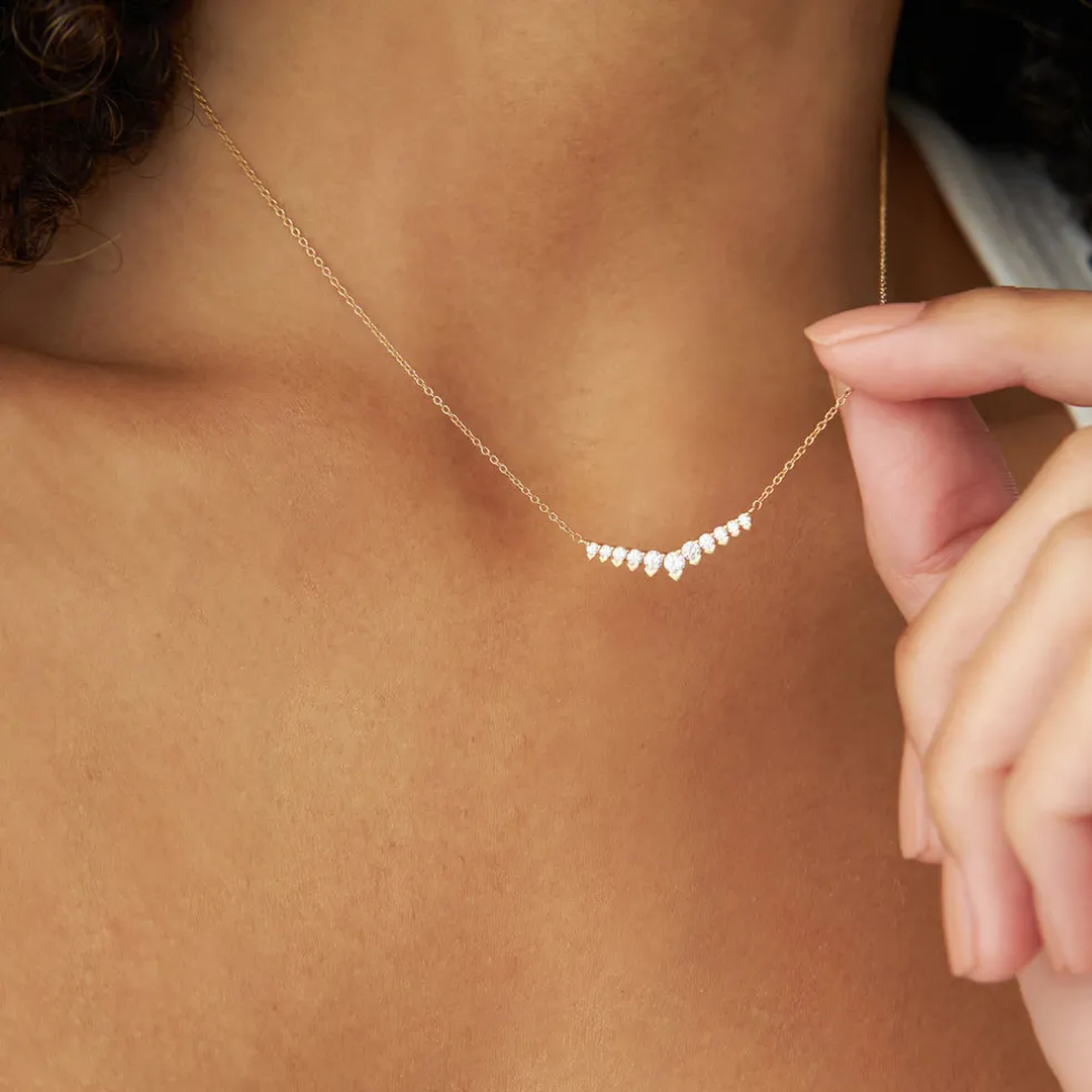 14k V Prong Chevron Diamond Necklace
