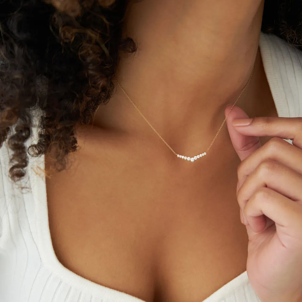 14k V Prong Chevron Diamond Necklace