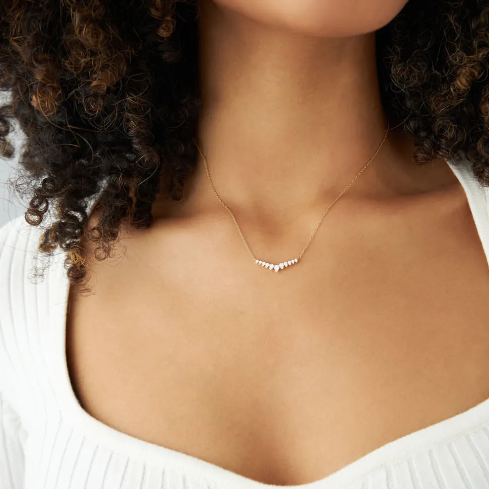 14k V Prong Chevron Diamond Necklace