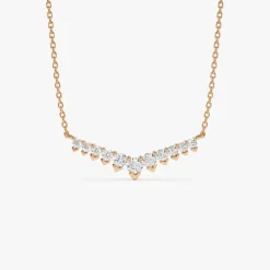 14k V Prong Chevron Diamond Necklace