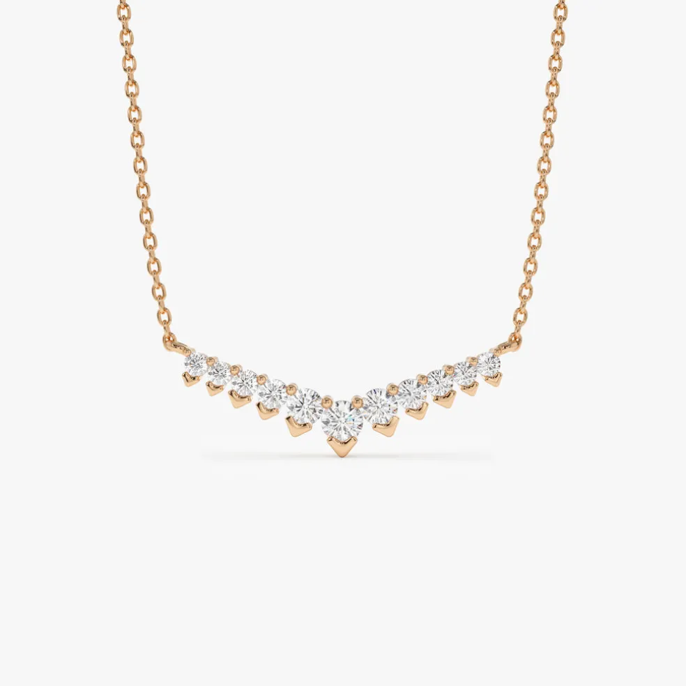 14k V Prong Chevron Diamond Necklace