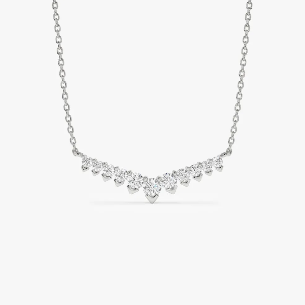 14k V Prong Chevron Diamond Necklace