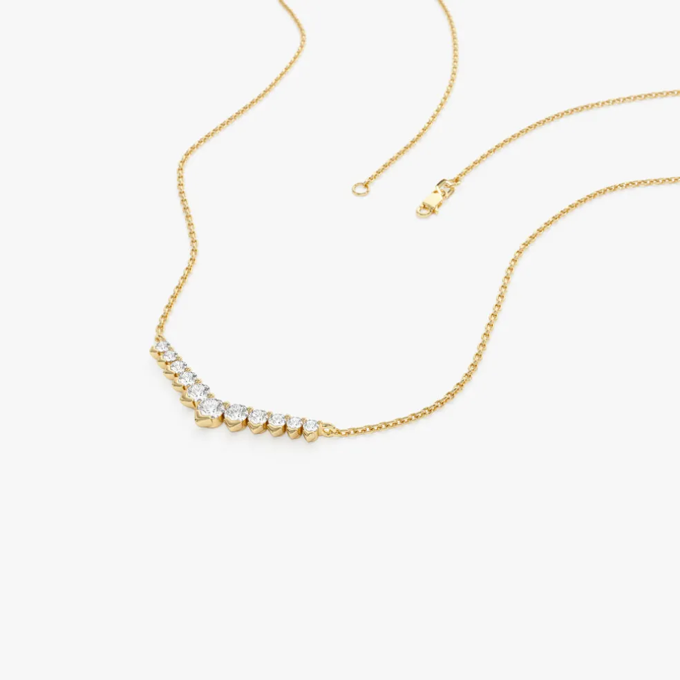14k V Prong Chevron Diamond Necklace