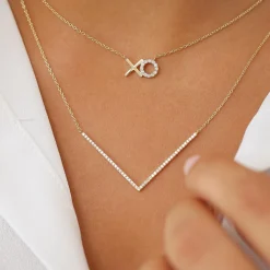 14K V Shaped Diamond Chevron Necklace