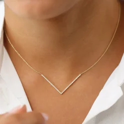 14K V Shaped Diamond Chevron Necklace