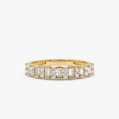 14k Vertical Baguette and Round Diamond Wedding Band