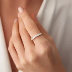 14k Vertical Baguette and Round Diamond Wedding Band
