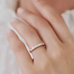 14k Vertical Baguette and Round Diamond Wedding Band