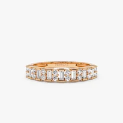 14k Vertical Baguette and Round Diamond Wedding Band