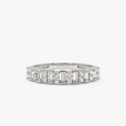 14k Vertical Baguette and Round Diamond Wedding Band