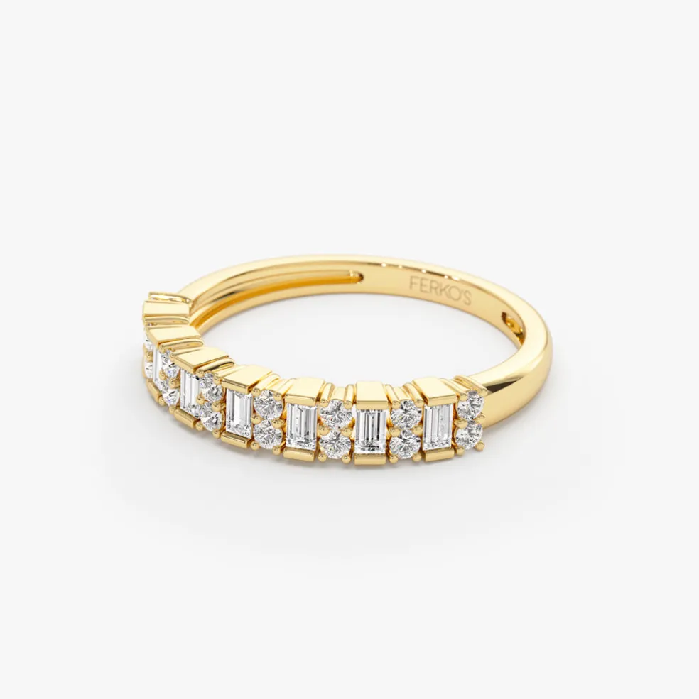 14k Vertical Baguette and Round Diamond Wedding Band