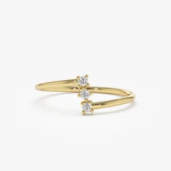 14k Vertical Three Stone Natural Diamond Ring