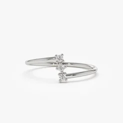 14k Vertical Three Stone Natural Diamond Ring