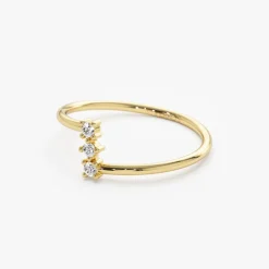 14k Vertical Three Stone Natural Diamond Ring