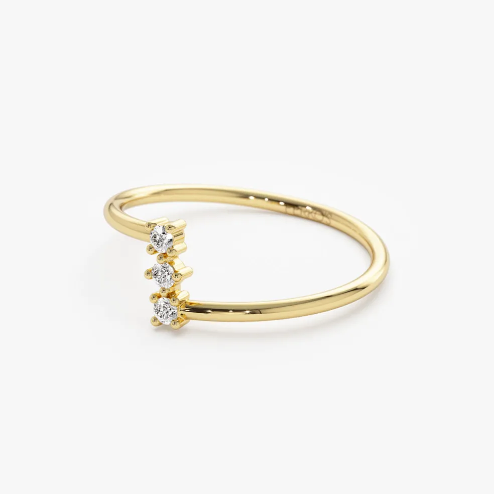 14k Vertical Three Stone Natural Diamond Ring