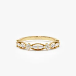 14k Vintage Inspired Baguette Diamond Wedding RIng