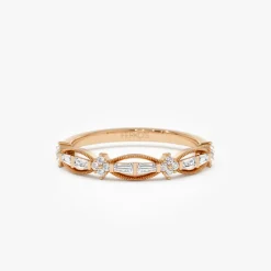 14k Vintage Inspired Baguette Diamond Wedding RIng