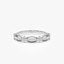 14k Vintage Inspired Baguette Diamond Wedding RIng