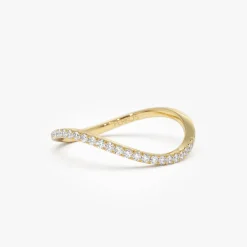 14k Waive Design Micro Pave Diamond Ring