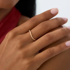 14k Waive Design Micro Pave Diamond Ring