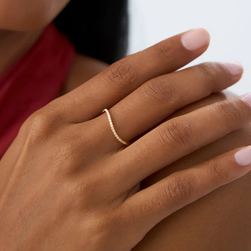 14k Waive Design Micro Pave Diamond Ring